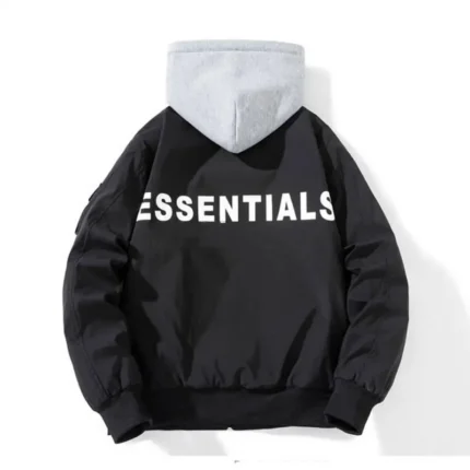 Essentials Bomber Black Hoodie Jackets